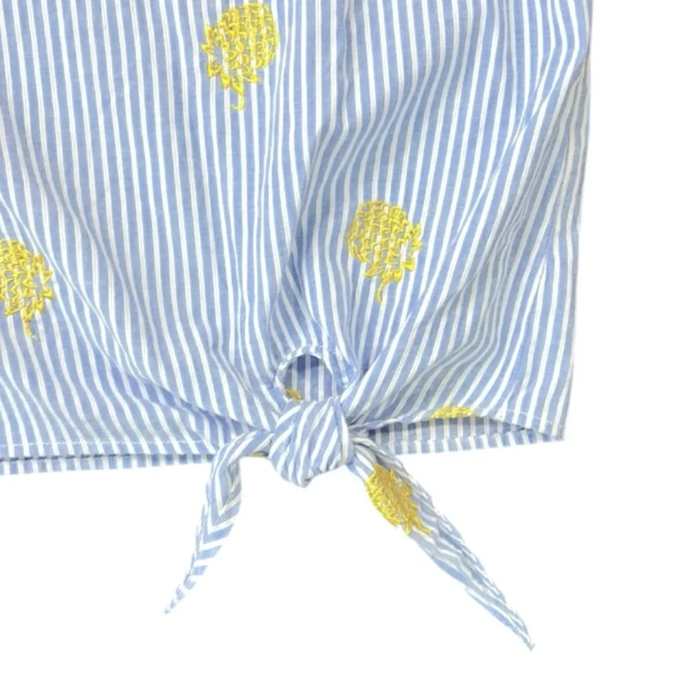 J. Crew Embroidered Pineapple Side-tie Striped Sleeveless Top Size 2 - Picture 8 of 11